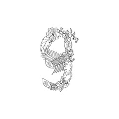 Number 9 floral ornament