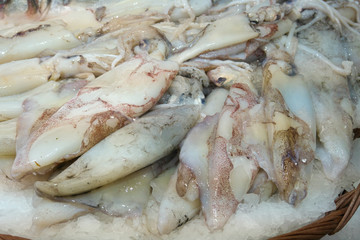 Paris,France-January 27 2018: Seafood displayed on a fishmongers counter in Paris