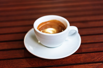 cup of coffee on the wooden table