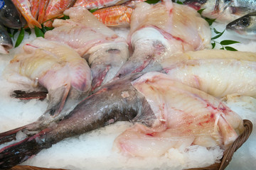 Paris,France-January 27 2018: Seafood displayed on a fishmongers counter in Paris