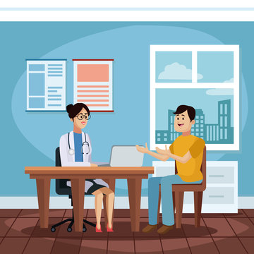 Patient At Doctors Office Cartoon Icon Vector Illustration Graphic Design Health And Healthcare