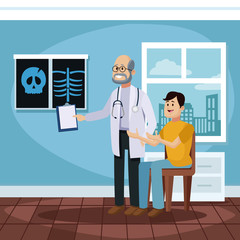 Patient at doctors office cartoon icon vector illustration graphic design Health and healthcare