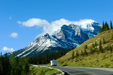 Motor Home on Road Trip to Moraine Lake, Banff National Park, Canada