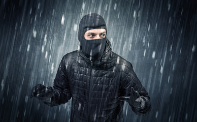 Caught burglar by house camera in action.