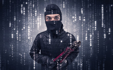 Burglar in action with encoded concept.