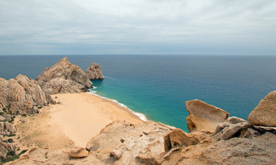 Fototapeta na wymiar Lands End and Divorce Beach as seen from top of Mt Solmar in Cabo San Lucas Baja Mexico BCS