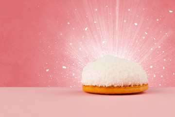 Sparkling tasteful home made cake with coloful background