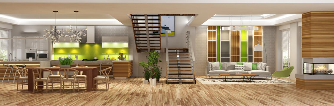 Modern living room kitchen interior in a house or apartement