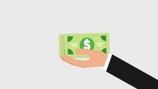 money bills fallting into hand animation design