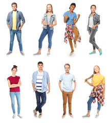 Fototapeta premium Youth lifestyle concept. Teenagers on white background