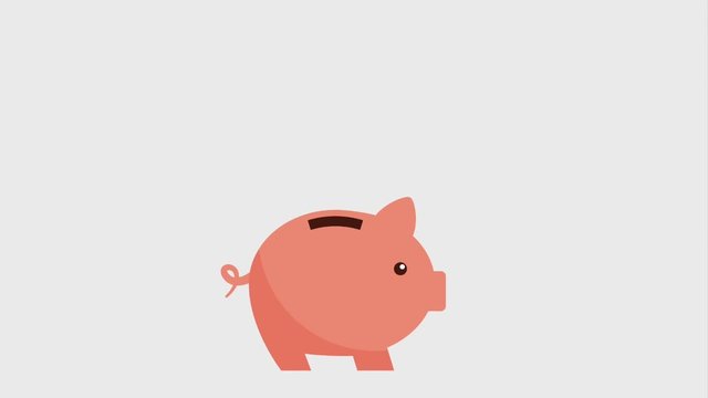 money bills falling inside piggy bank icons animation design