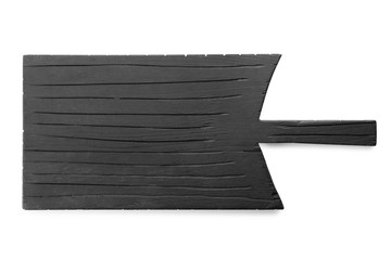 Wooden board on white background. Handcrafted cooking utensils