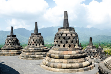 Stupas in Borobudur Temple, Central Java,Yogyakarta, Indonesia.
