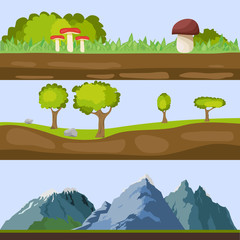 Fototapeta premium Natural landscapes, forest landscapes. Trees, mountains, grass, stones.