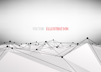 Abstract white low poly geometric vector background. Polygonal landscape. Connection structure.