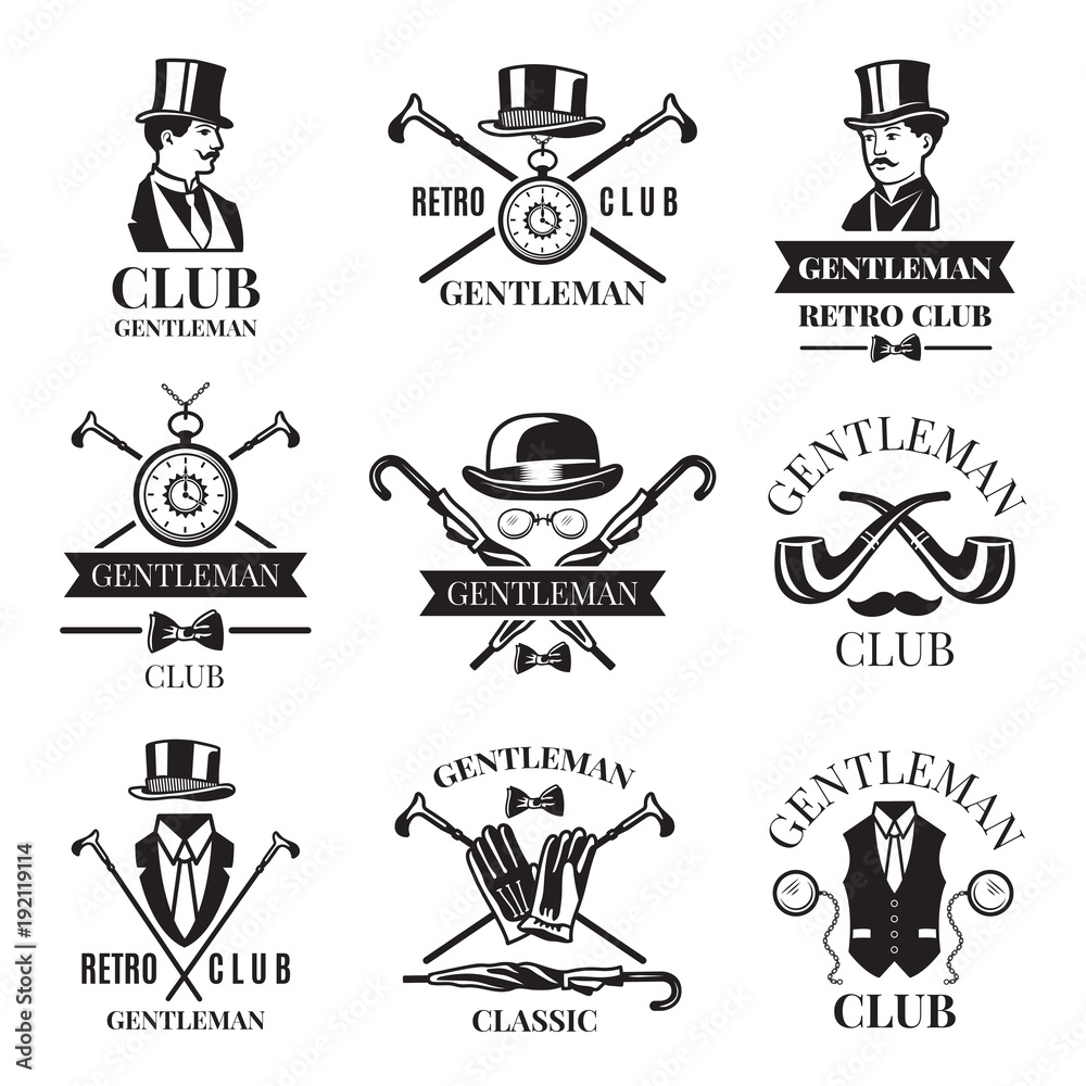 Canvas Prints retro badges or labels set for gentleman club. logos design template with place for your text