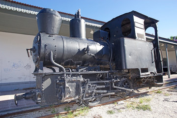 Fototapeta na wymiar Old locomotive at the old train station of Trelew, a town in Chubut Province of Patagonia in Argentina