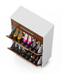 Contemporary shoe cabinet design. 3D illustration
