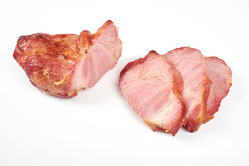 roasted pork slices isolated on white background