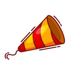 Colorful illustration of festive crackers on white background. Vector illustration of a red style cartoon popper