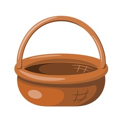 Colored illustration of a wicker basket basket on a white background in a cartoon style. Vector illustration