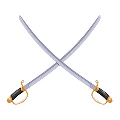 Color image of two crossed vintage sabers on a white background. Vector illustration of retro swords