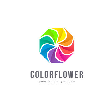 Vector logo design. Color Flower. Colourful sign. 