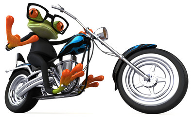 Fun frog on a motorcycle - 3D Illustration