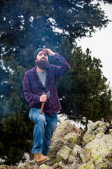 Naklejka premium living conditions of man in mountain