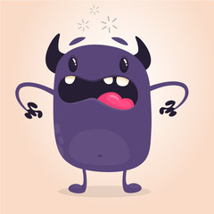 Angry cartoon black monster screaming. Yelling angry monster expression. Big collection of cute monsters for Halloween. Vector illustration.