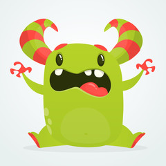 Angry cartoon green monster. Big collection of cute monsters for Halloween. Vector illustration.