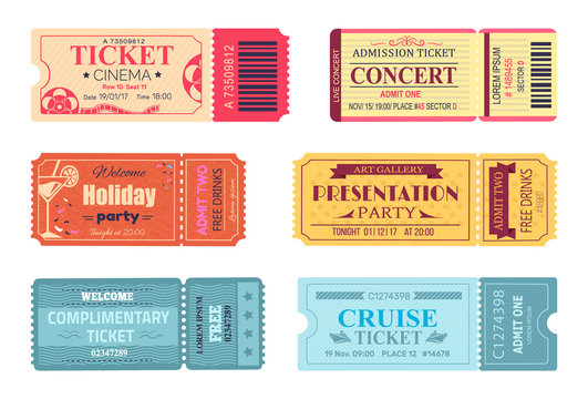 Tickets and Admissions Set Vector Illustration