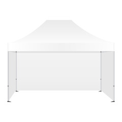 Promotional canopy tent with three walls mockup isolated on white background - front view. Vector illustration © Evgeniy Zimin