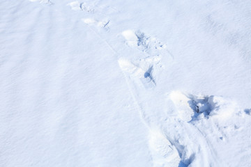 human footprints on the white snow