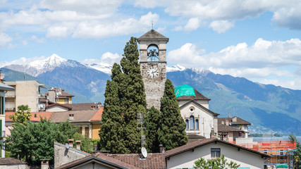 Fototapeta na wymiar View of the small town Brissago on the lake side of Maggiore lake, Switzerland