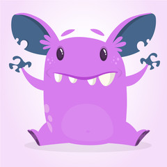 Cute happy cartoon monster character with big ears. Halloween vector illustration.