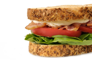 BLT sandwich on white background