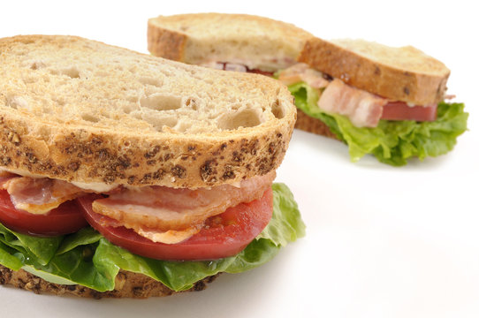 BLT sandwiches on white background