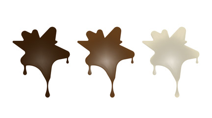 Chocolate desserts in the form of blots. Dark, milk, white. Vector illustration