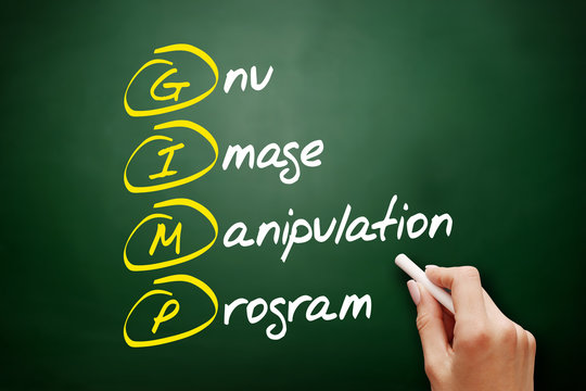 GIMP - Gnu Image Manipulation Program acronym, concept on blackboard