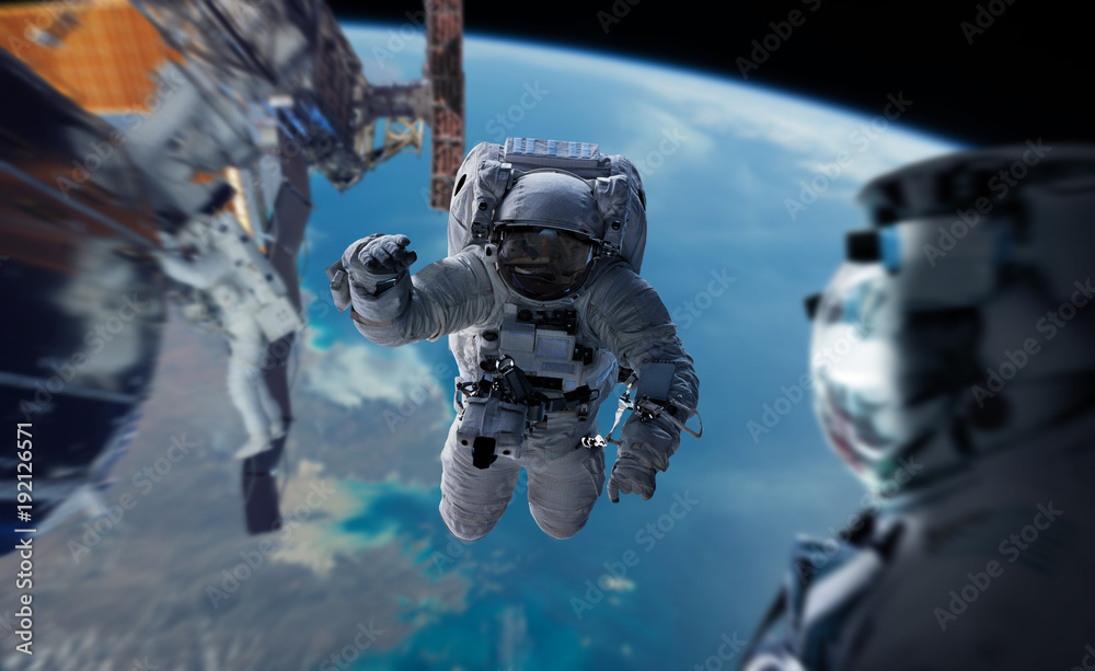 Aufkleber Astronaut working on a space station 3D rendering elements of this image furnished by NASA