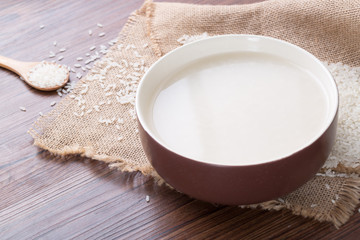 Chinese traditional fermented glutinous rice wine (sweet rice wine), closeup.