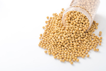 Soybean in bottle on white background
