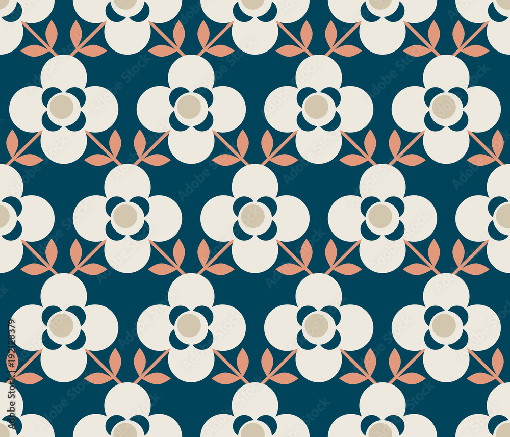 Poster seamless retro pattern with flowers and leaves
