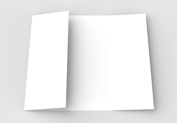 Double gate fold vertical brochure mock up isolated on soft gray background. 3D illustrating.