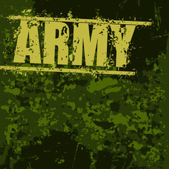 Camouflage military background. Grunge "Army" word. Vector illustration.