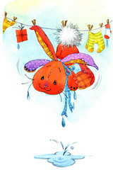 Obraz na płótnie Canvas Cute bunny toy hand draw watercoloe illustration