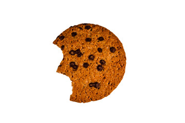 Bitten chocolate chip cookie isolated on a white background