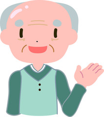 優しい禿げたおじいさん　案内する