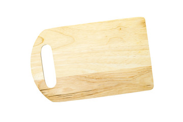 Top view of Wooden chopping board isolated on white background and clipping path
